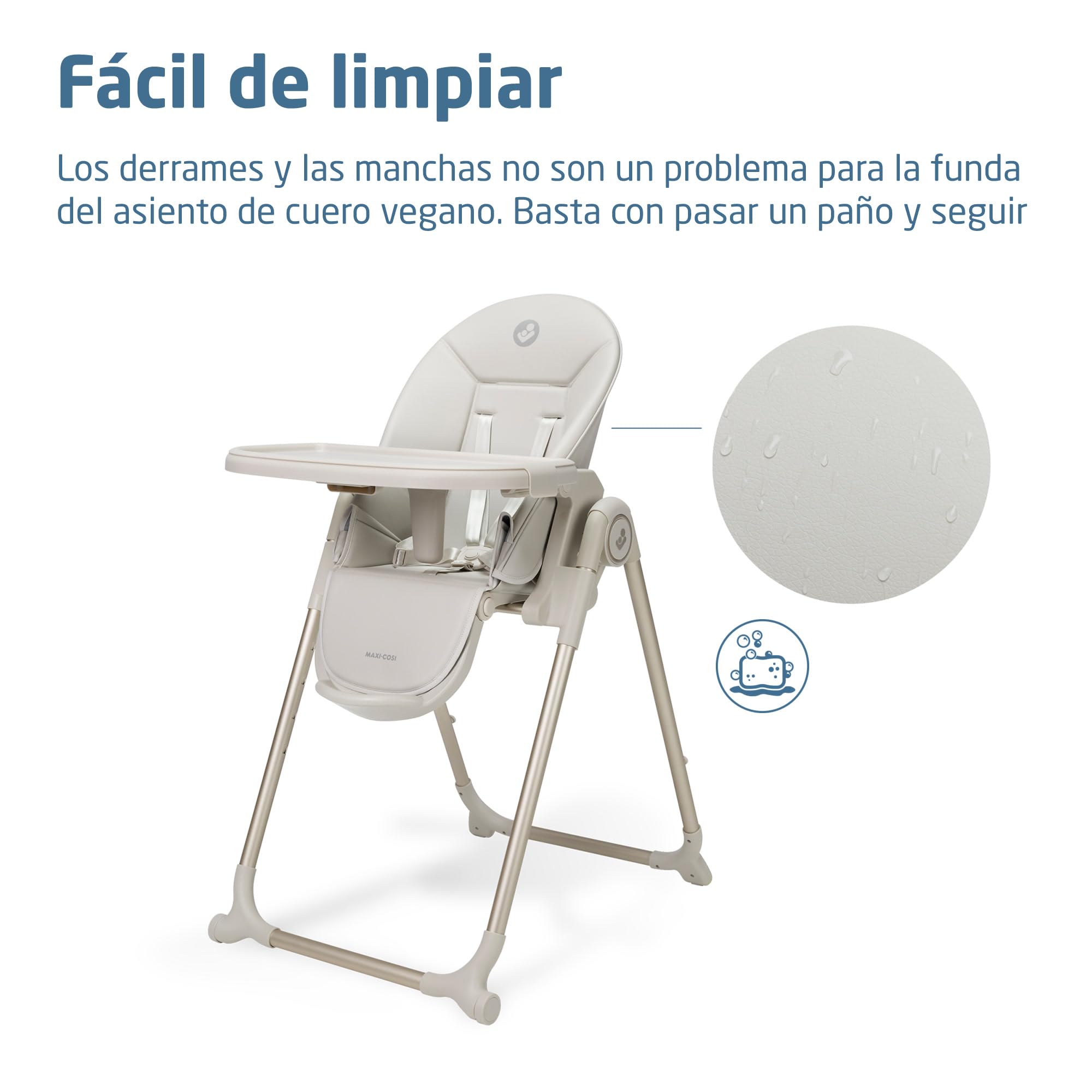 Maxi-Cosi Ava2 Trona de bebé, 0-3 años (máx. 15 kg), Trona bebé plegable y compacta, Ligera (9,45 kg), 5 ajustes de reclinado/6 de altura, Bandeja extraíble con una mano, 2 ruedas, Elegance Beige