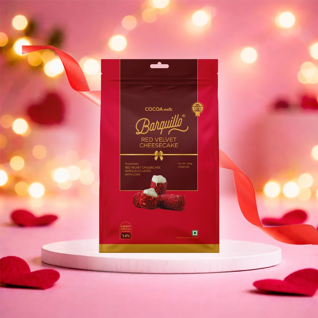 Premium Red Velvet Chocolate Pouch - 5 Pcs (100 gm) | Cheesecake Cream Filled Biscuit Roll imported | Dubai couverture taste | Valentine's Day Gift Pack Celebration specially for Festivals