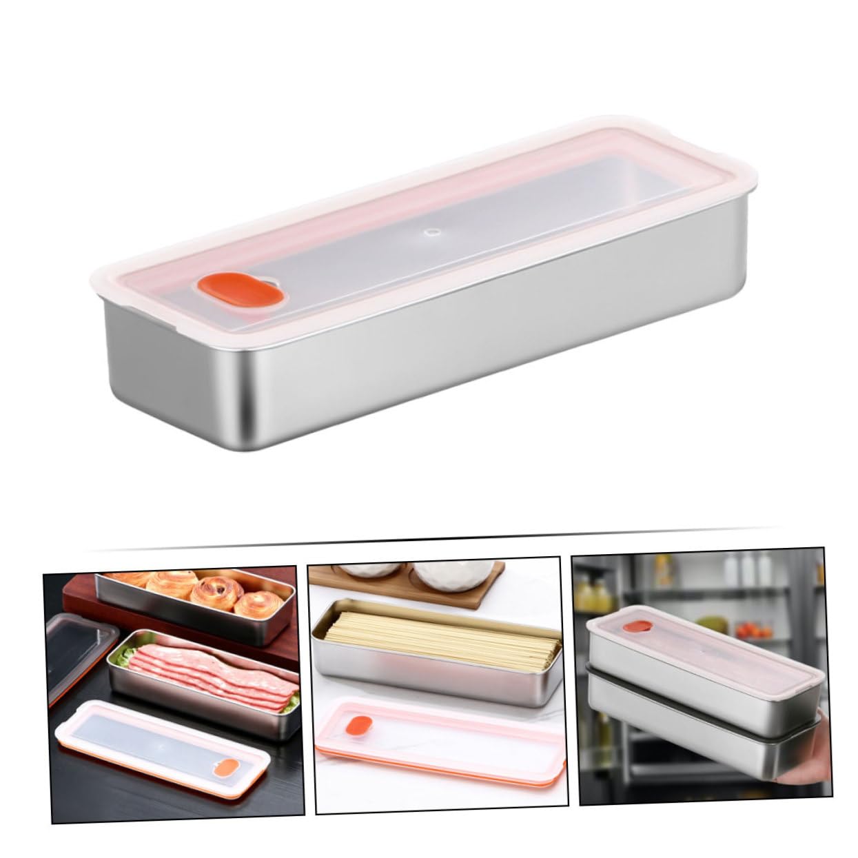 PRETYZOOM 3piezas Contenedor De Almacenamiento De Tocino Hermético Inoxidable Tapa Recipiente Refrigerador Organizar y Conservar Alimentos