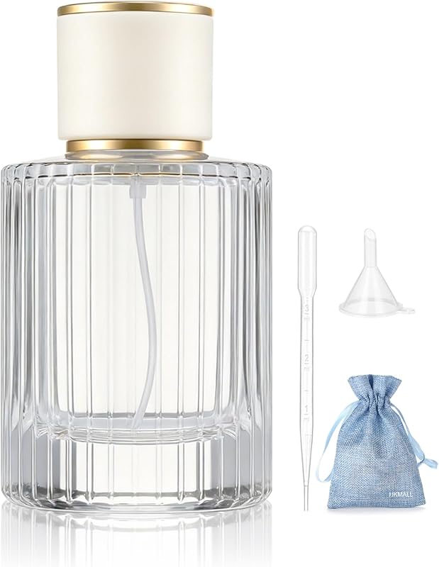 Frasco atomizador recarregável de vidro canelado JJKMALL 50 mL com tampa branca, BS023