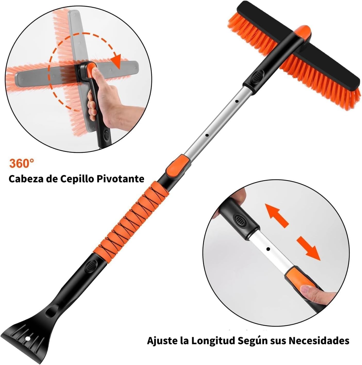 120 CM Cepillo de Nieve para Automóviles, 6 en 1 Raspador de Hielo para Limpiaparabrisas, Pala de Nieve con Mango Telescópico para Automóviles, SUV, Camiones