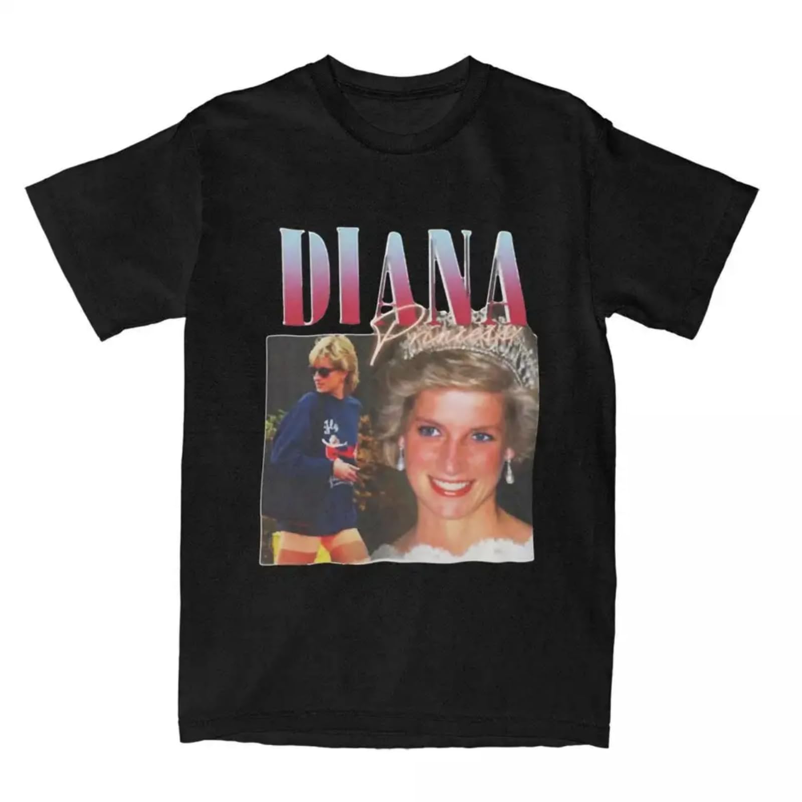 Tieguan Men's Black Funny Hip Hop Princess Diana 90S T-Shirts L