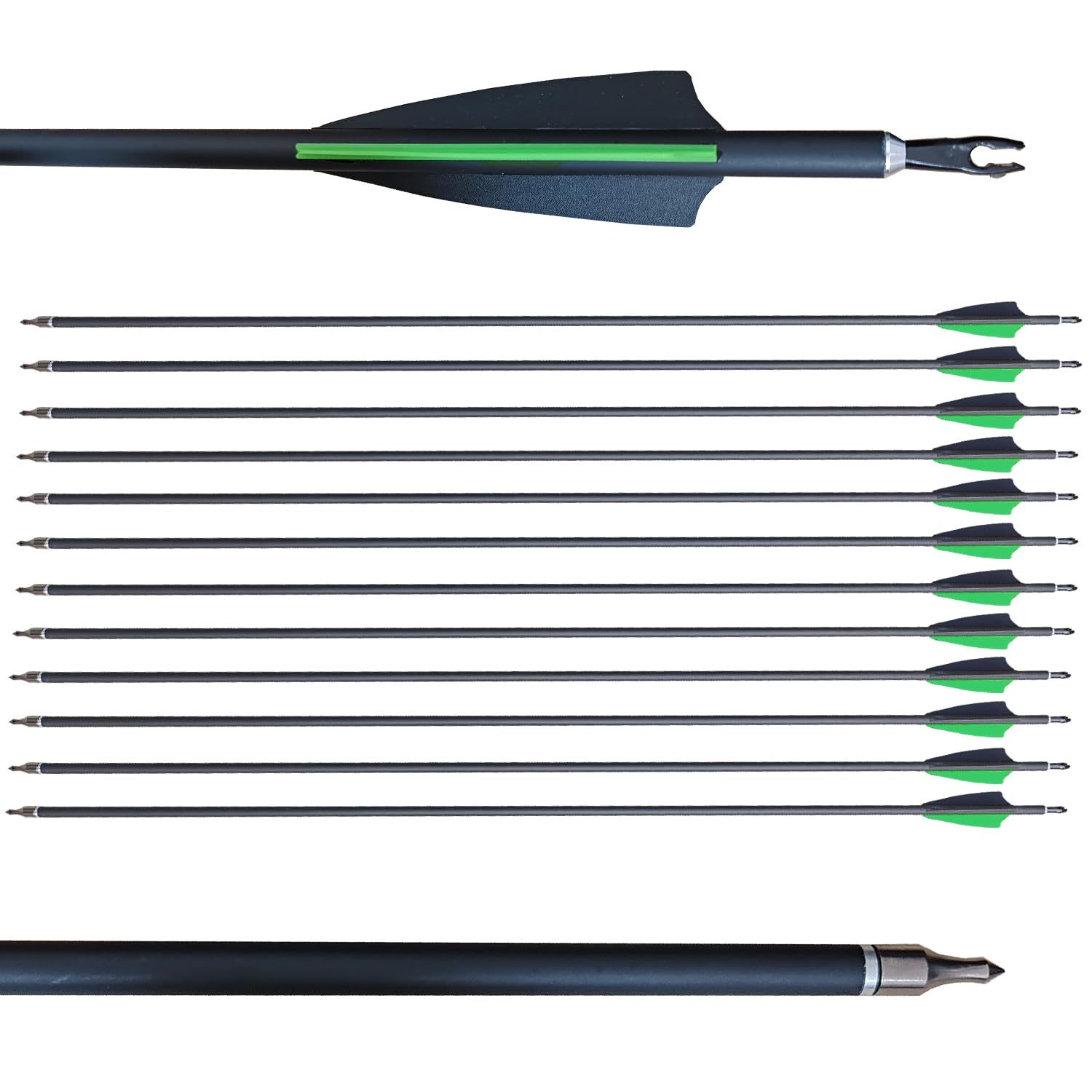 12 Stück Carbonpfeile 30 Zoll 500 Spine Bogenpfeile Jagdpfeile Pfeile Pfeilspitze für Recurvebogen Compound Bogen