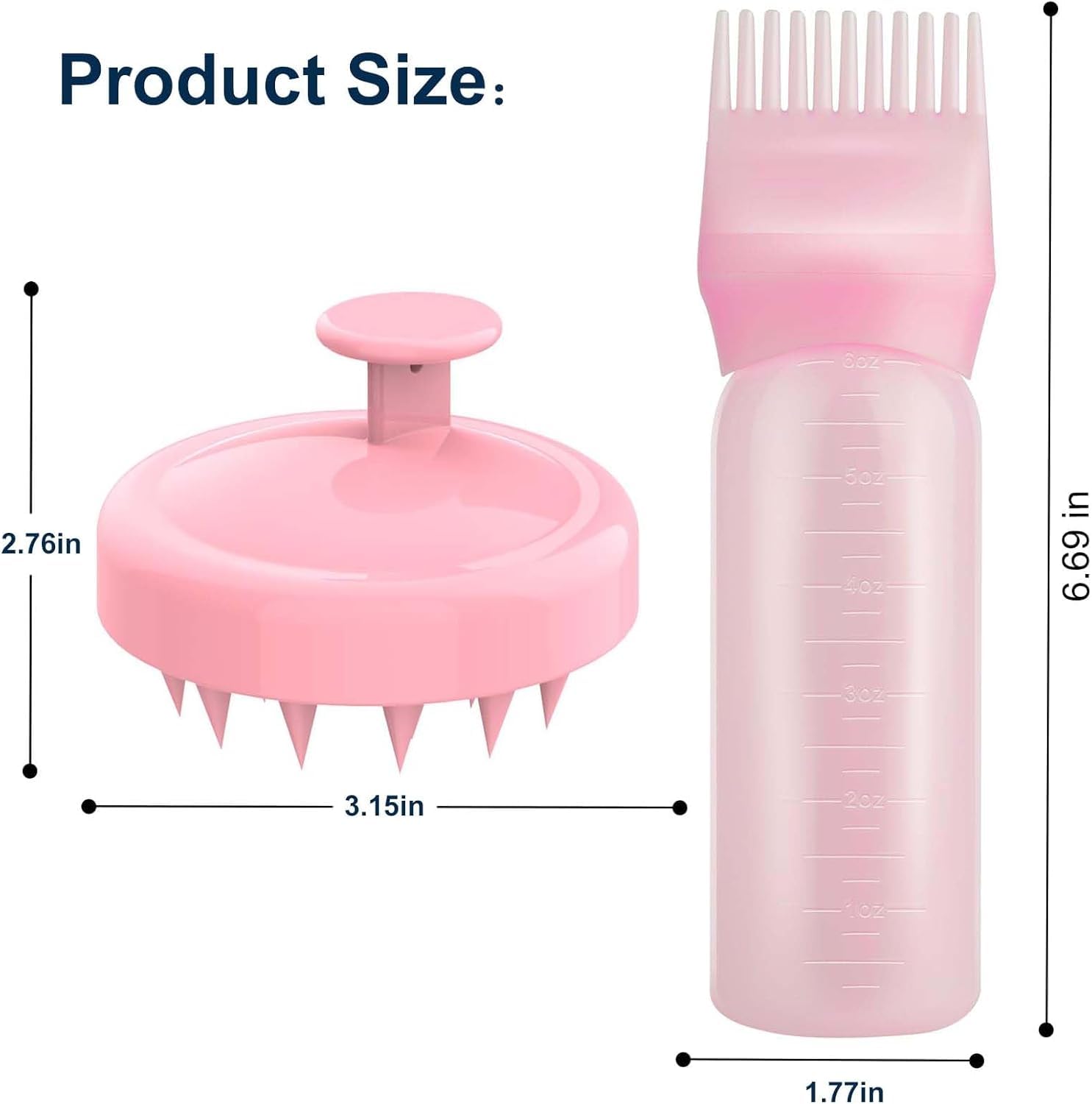 Lot de 2 Applicateur Huile Cheveux,Hair Dye Brush Bottle,Brosse Teinture,Flacon Applicateur Huile Cheveux Avec Échelle,Peigne De Massage Du Cuir Chevelu(Rose)