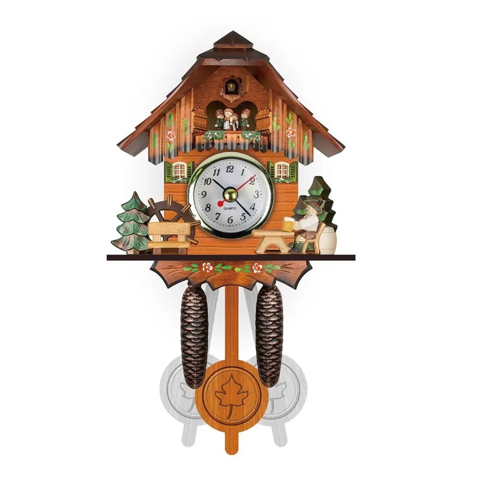 Gsclz Color-1 Silent Wood Pendulum Vintage Clocks Creative Forest Tower Cuckoo Wall Clock 3D Chiming Wooden Decorative Room For Wall Art Home Office Decoration(Color-1)