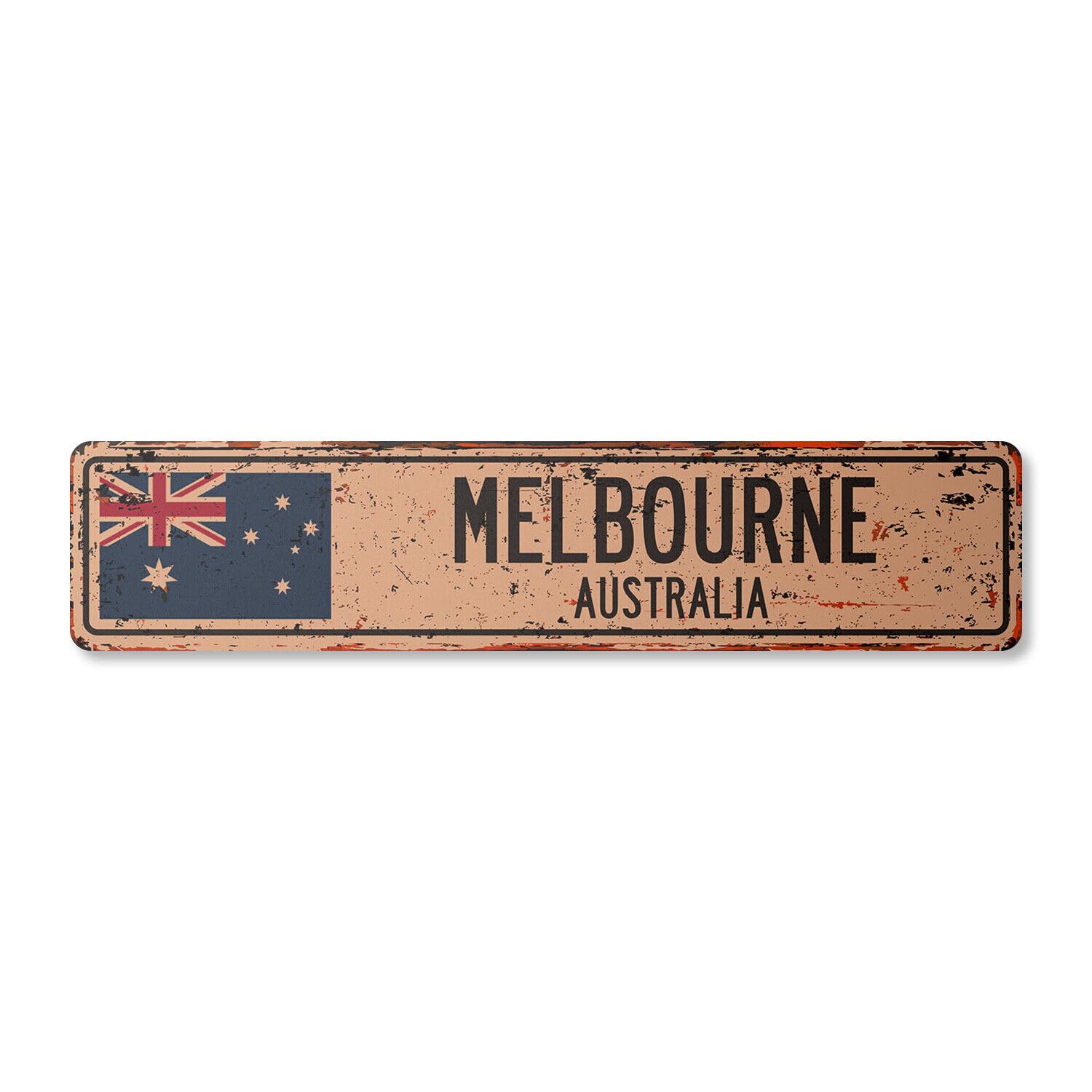 MELBOURNE AUSTRALIA Vintage Street Sign Australian flag city country road rustic