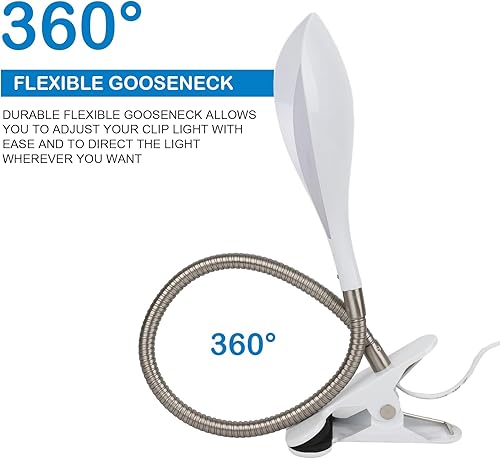 Miniatura 4 de Lámpara de escritorio con abrazadera, luz de lectura con clip, 3 modos de color, 10 atenuadores de brillo, luz de lectura flexible de cuello de