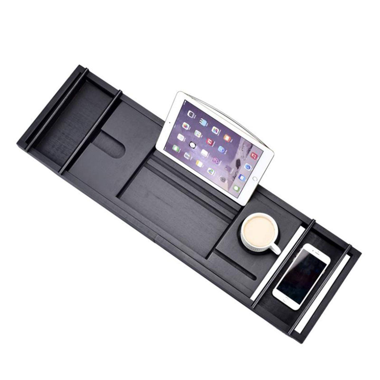 Bandeja de bambú para bañera, Bandeja organizadora de baño Extensible, Bandeja para bañera, con toallero de baño, Soporte de Cristal, Soporte de Lectura, Soporte para Tableta, Bandeja para