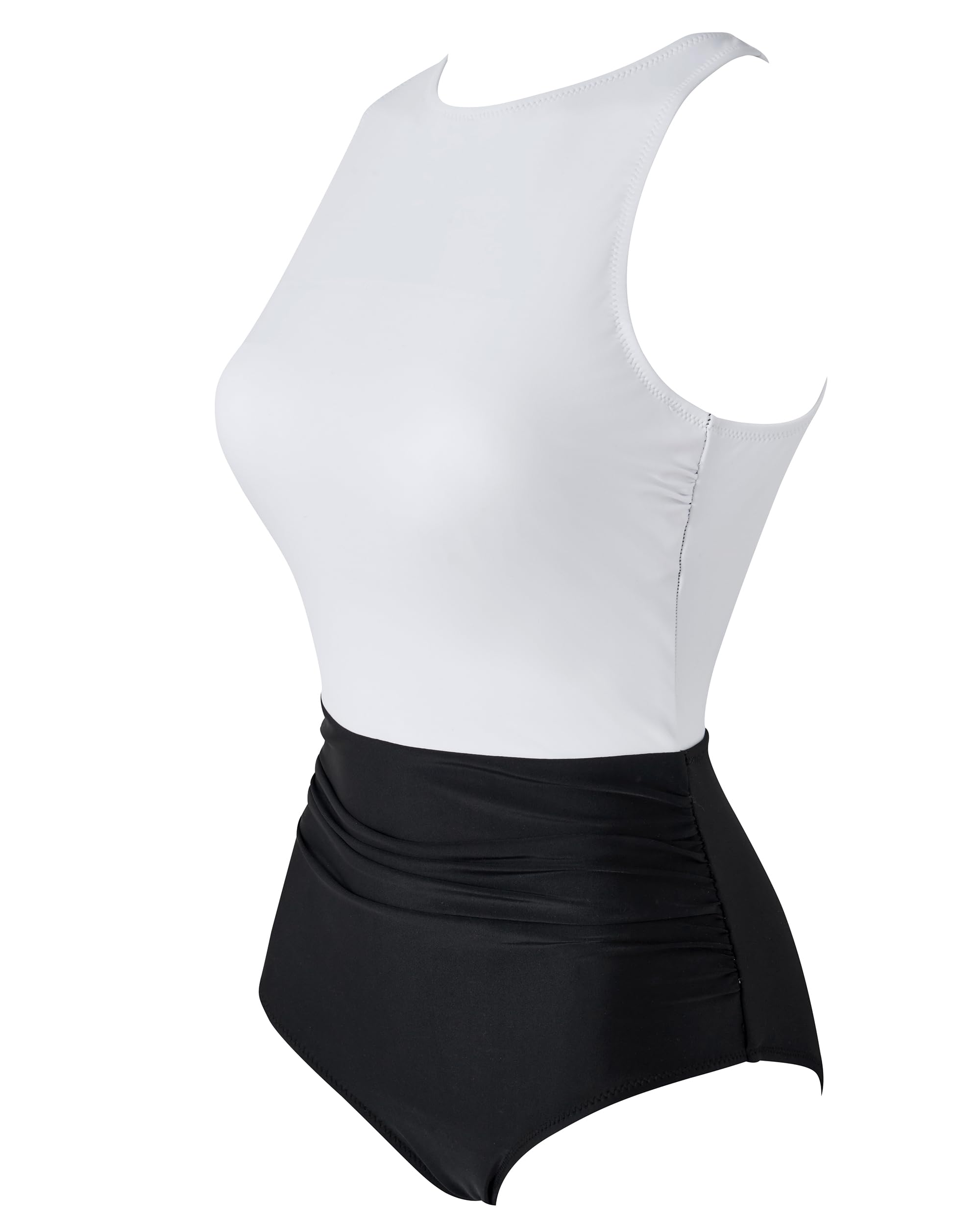 RXRXCOCO Costume da bagno da donna con scollo alto, arricciatura, schiena scoperta, elegante costume da bagno intero