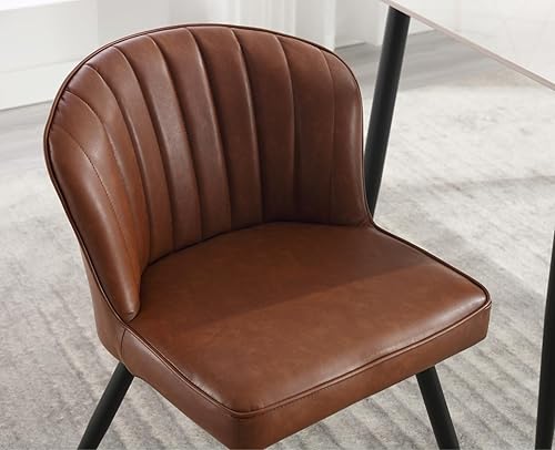 Miniatura 5 de EALSON Juego de 2 sillas de comedor modernas tapizadas de cuero con patas de metal, cómodas sillas de cocina sin brazos para sala de estarcomedor,