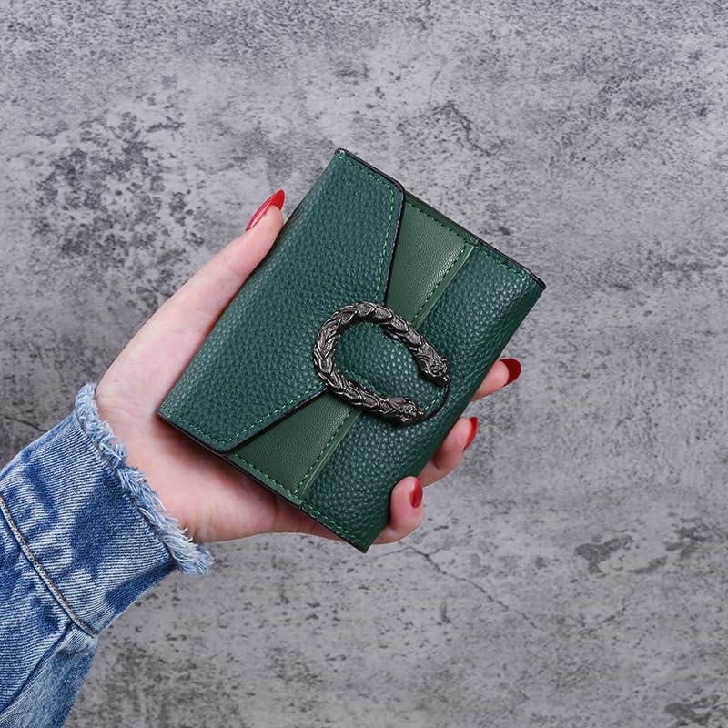 Women's Wallet Short Leather Bag Patchwork Wallet Small Trifold Clutch Multi-Card Holder(Gray)