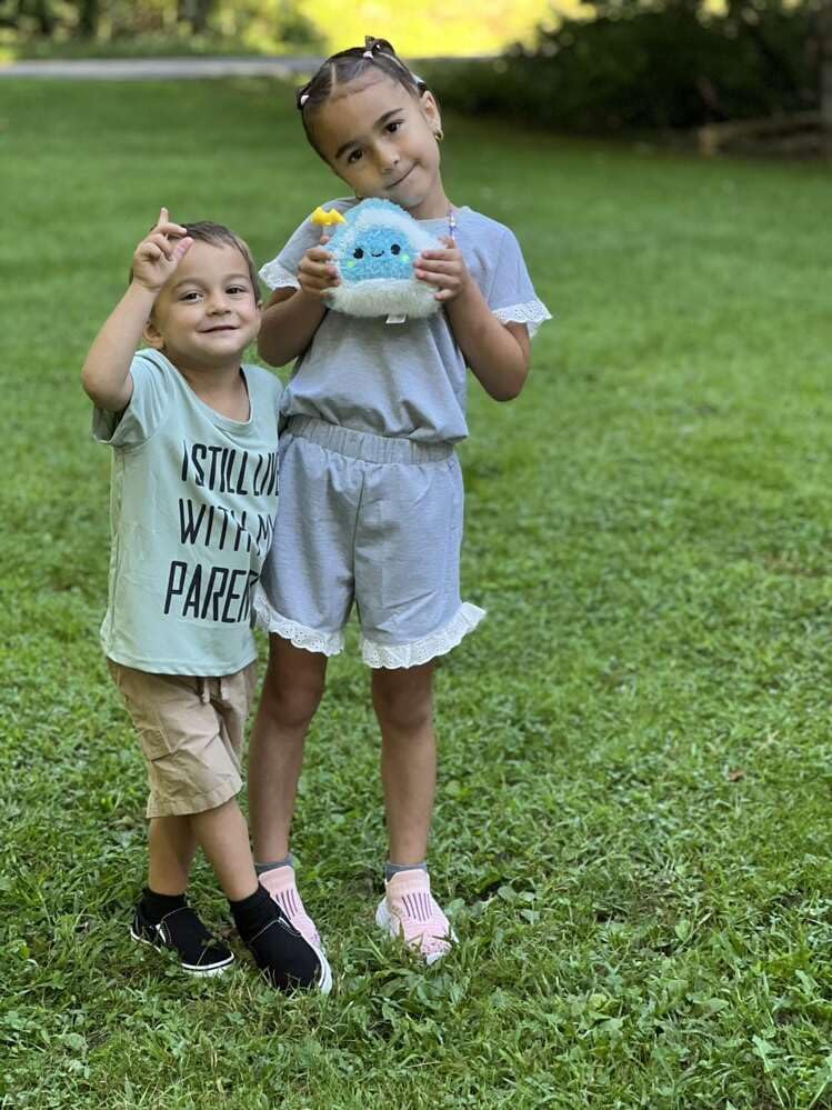 Image of Kid Young Girl Clothes Outfits Square Neck Tank Top Letter Patched Girls Summer Shorts Set(6-7T)