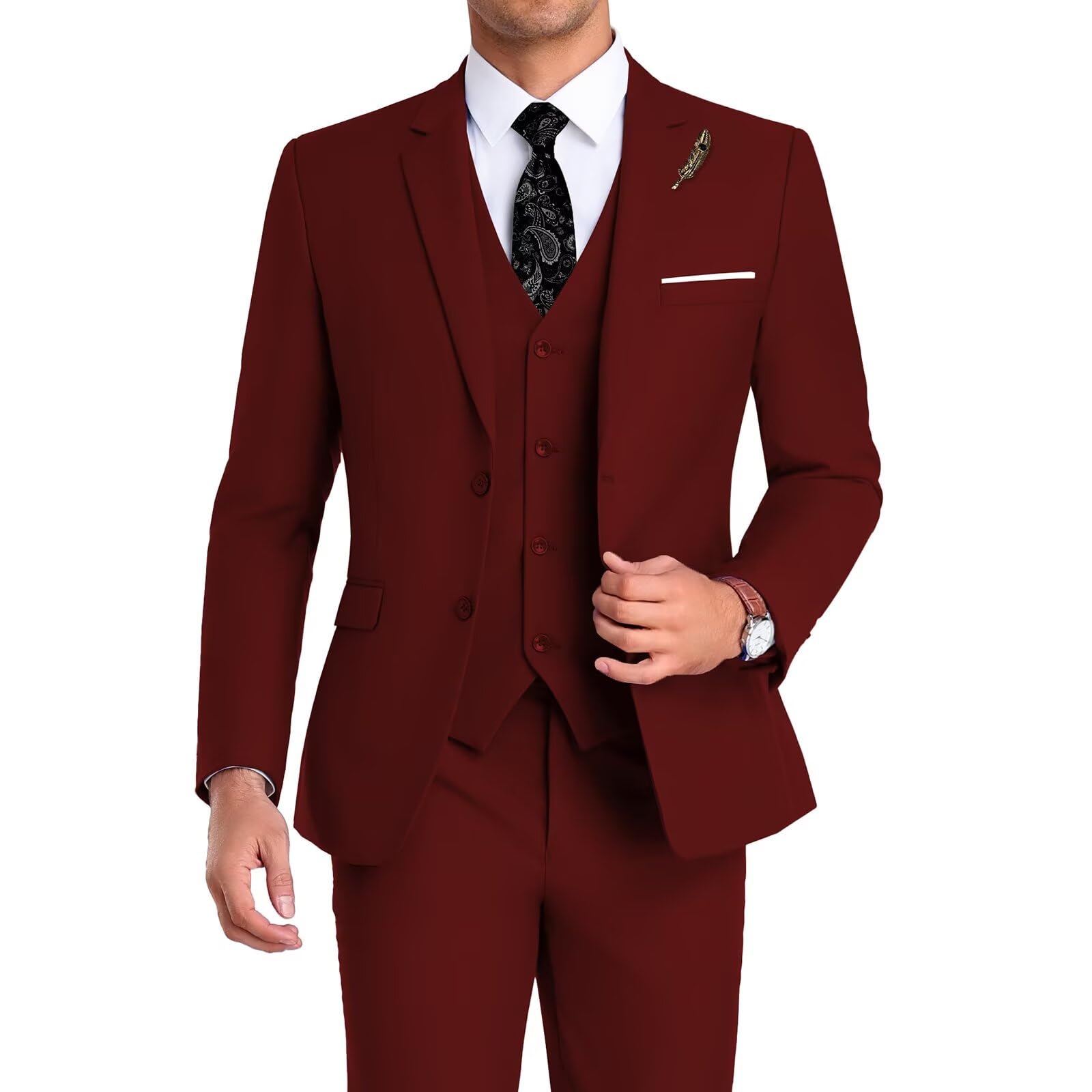 High-End Suits Men Suit 3 Pieces Slim Fit, 2 Button Wedding Suit Prom Suit for Men Business Suit Jacket Vest Pant and Tie