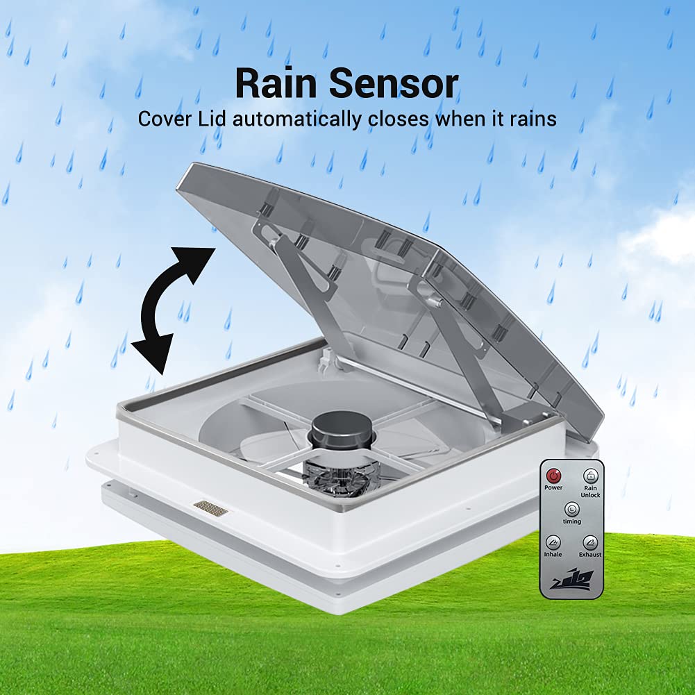 Automatic 12" RV Vent Fan Ultra Less Noise Motor with Remote, Air Max