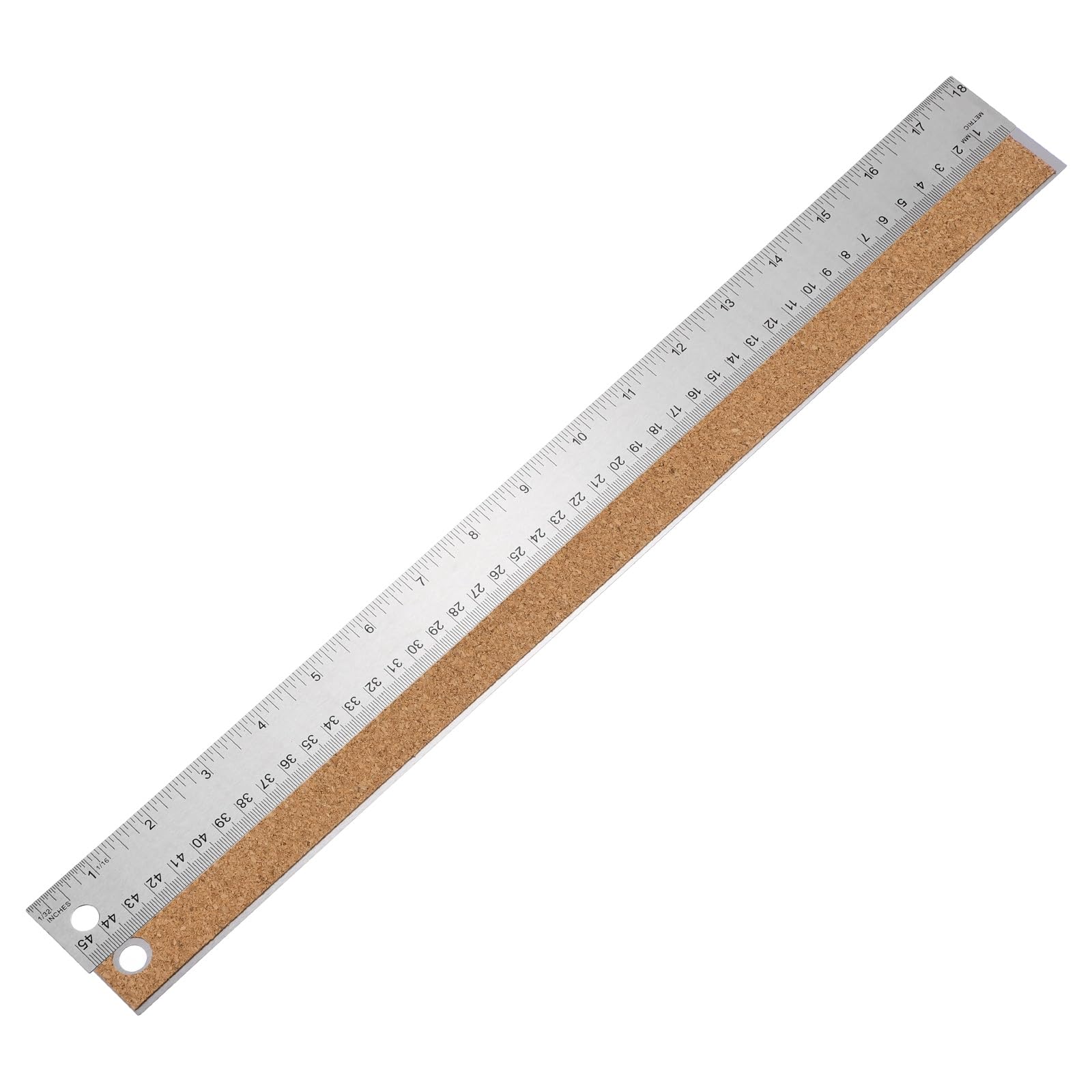 sourcing map Stainless Steel Rulers with Cork Backing 45cm/18" Inch and Metric Precision Metal Ruler Straight Edge Measuring Tool for Office Engineering Tools
