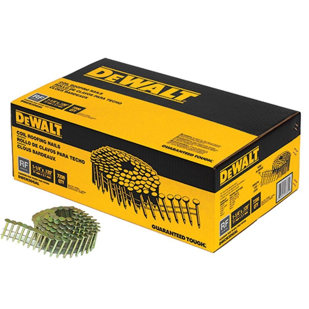 DEWALT DWCR3DGAL 1-1/4" x 0.120-Gauge Wire Steel Coil Roofing Nails (7,200-Pack)