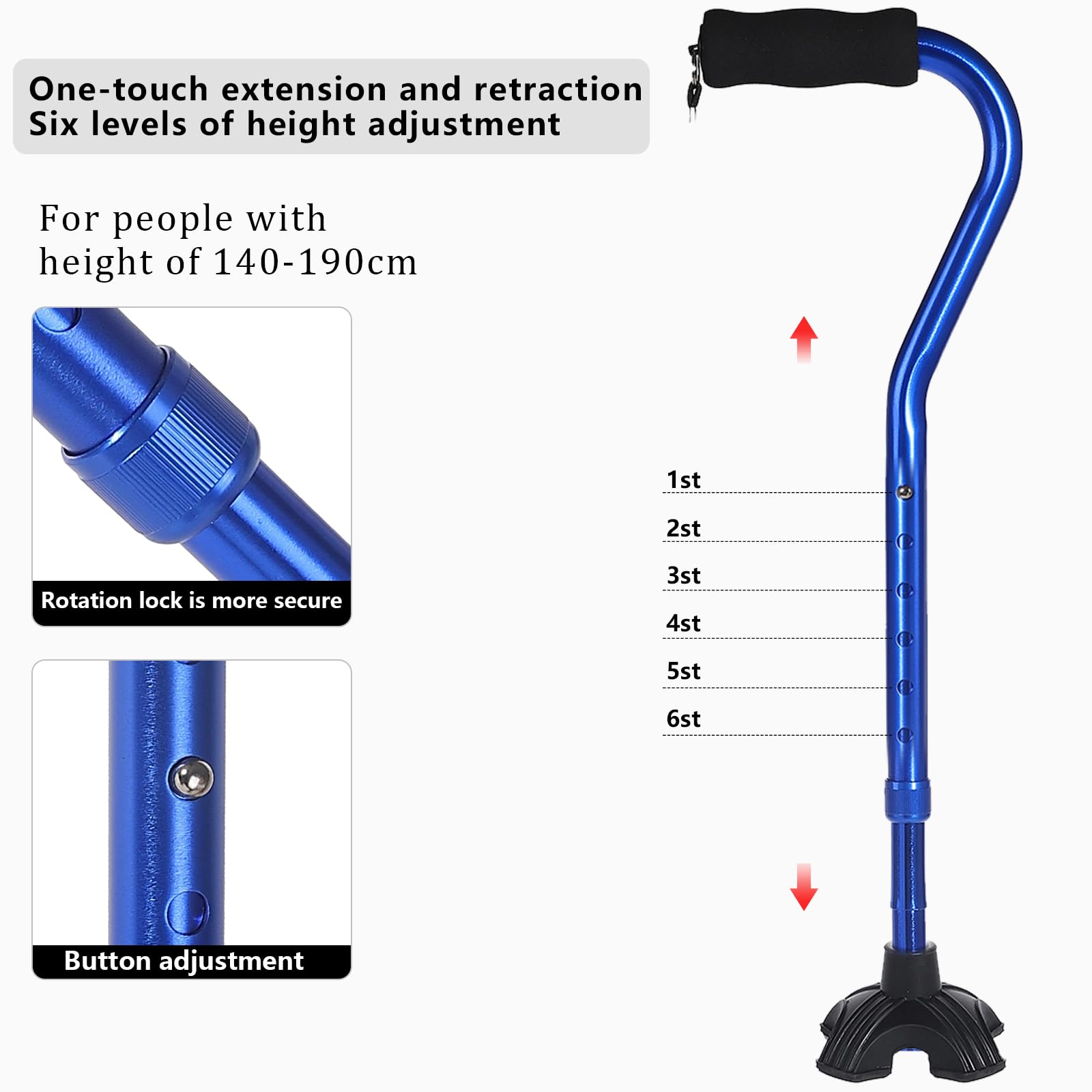 bastón para caminar YOKABOZE bastón plegable bastones ajustables y palo de aluminio ligero para hombres / mujeres bastón de ayuda para movilidad de equilibrio (negro)