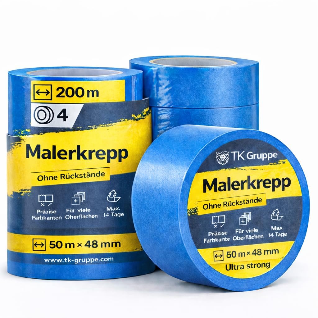 TK Gruppe Timo Klingler 15x Malerkrepp 50 m * 24 mm Kreppband Klebeband Abklebeband Painty Tape für einfaches Streichen & Malerarbeiten (15x)
