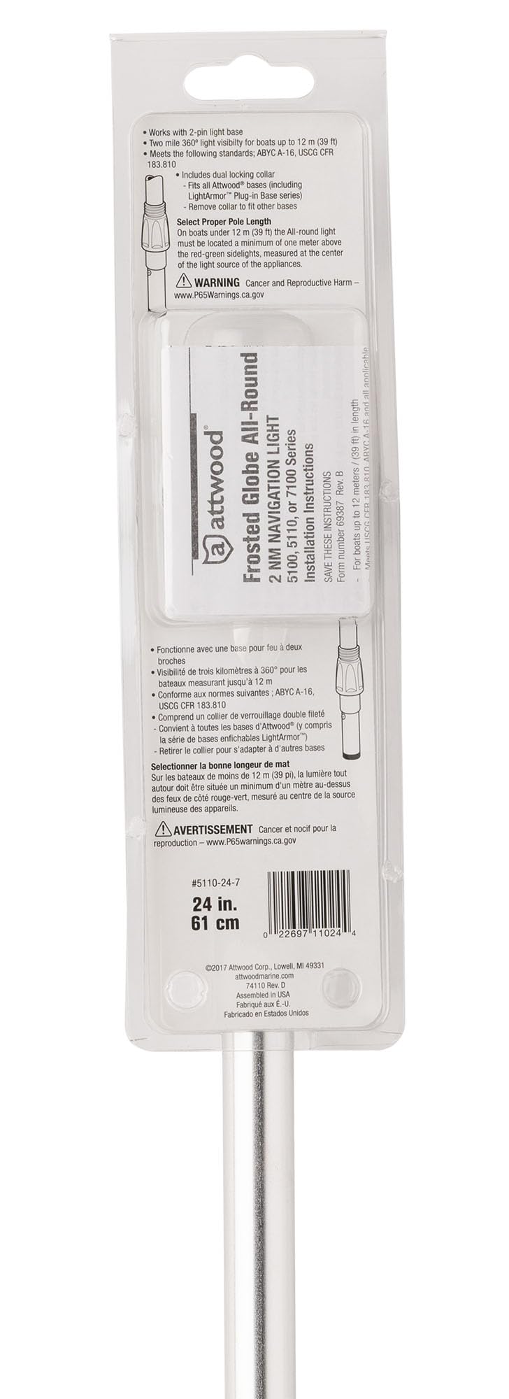 Attwood 5110-24-7 Luce un Orizzonte Trasparente, 61 cm