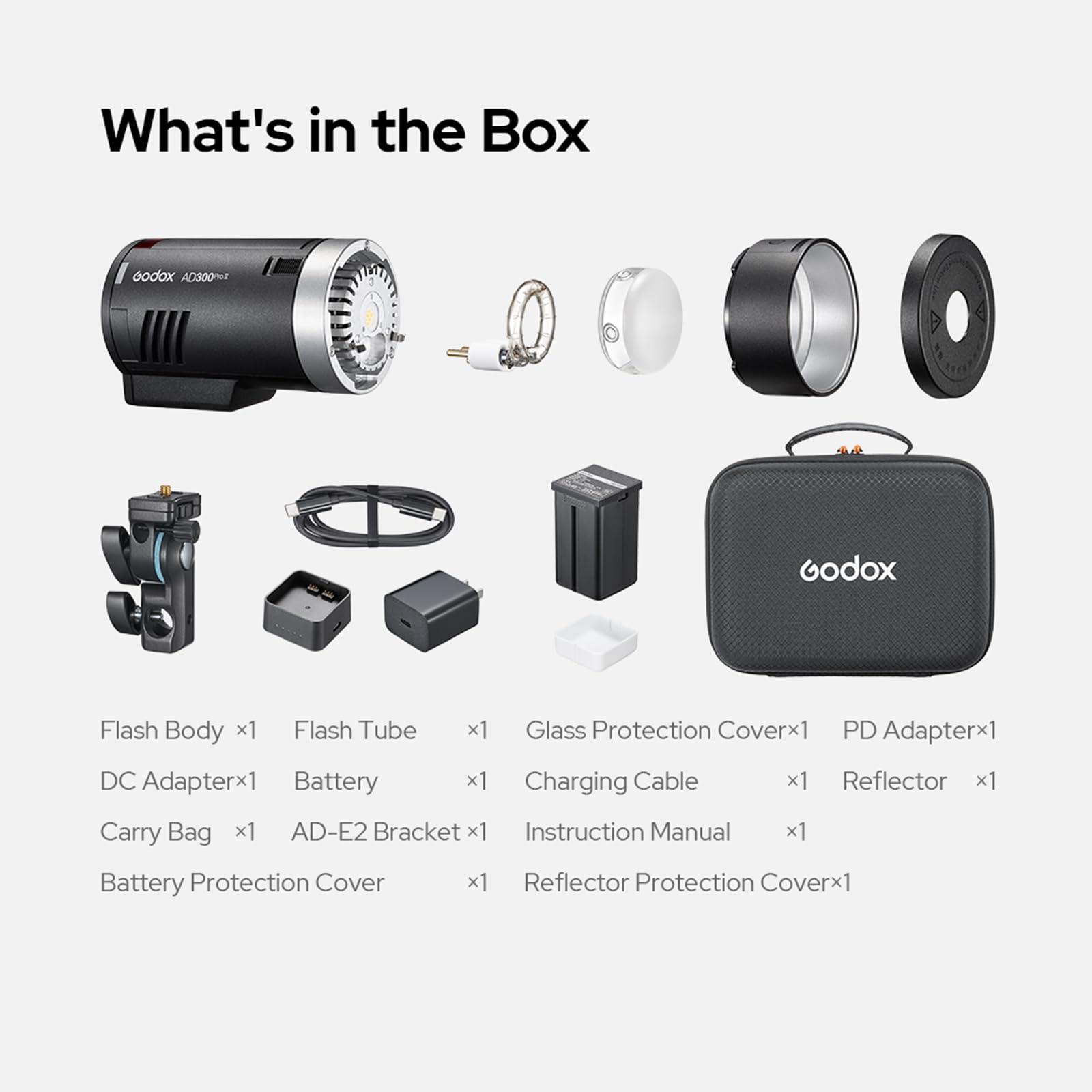 GODOX AD300 Pro II AD300Pro II Outdoor Flash,AD300PROII 300Ws Studio Flash Monolight 2.4G 1/8000 HSS Recycle Time 0.01~1.5s,12W Bi-Color Modeling Light,(AD300Pro Upgraded)