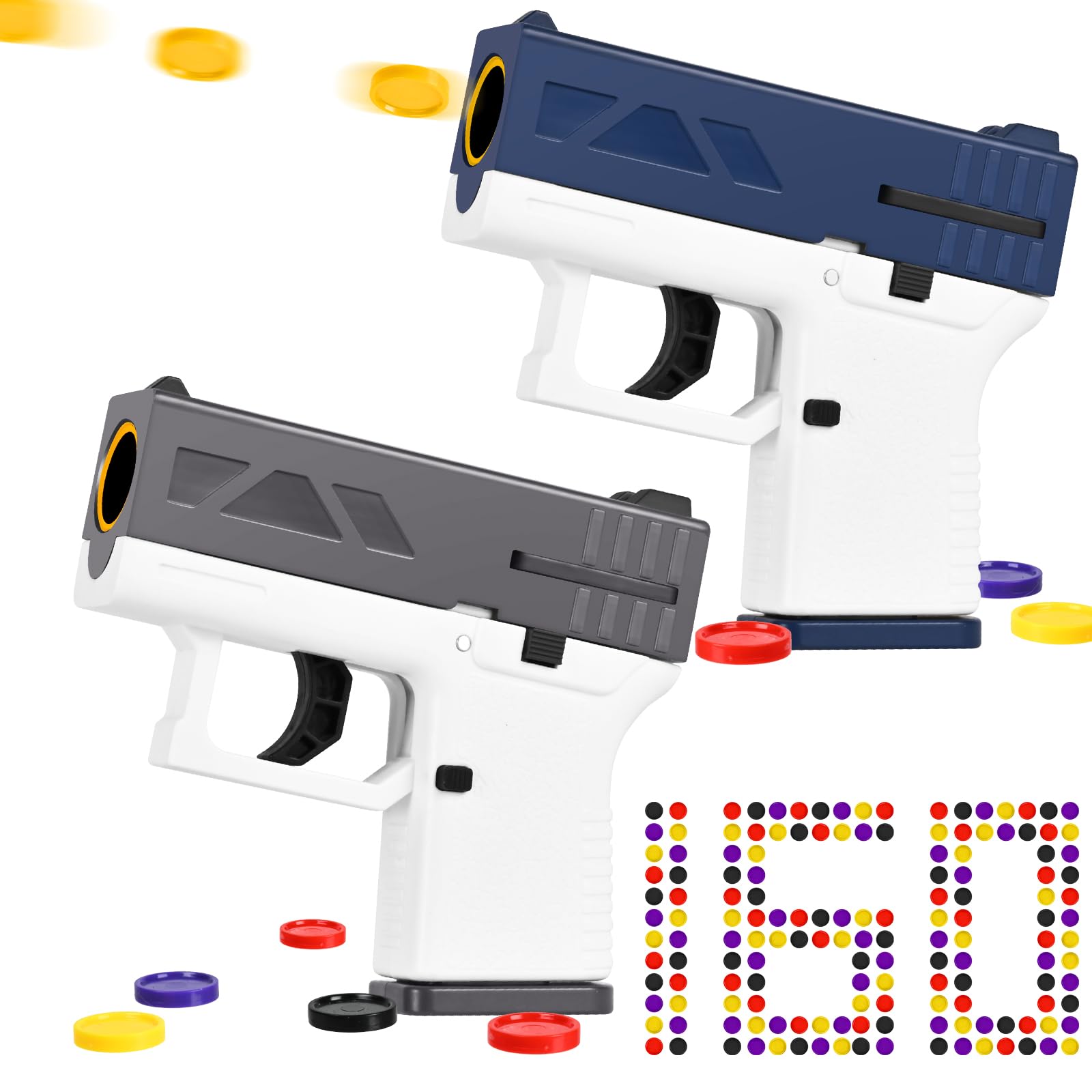 2 Pack Toy Guns for Nerf Dart Guns - Mini Realistic Pistol Toy Blaster Gun Disc Launcher with 160 Plastic Flying Disk Bullet for Boy Ages 6 7 8 9 Years Old Indoor Outdoor Present for Adult Kid Holiday