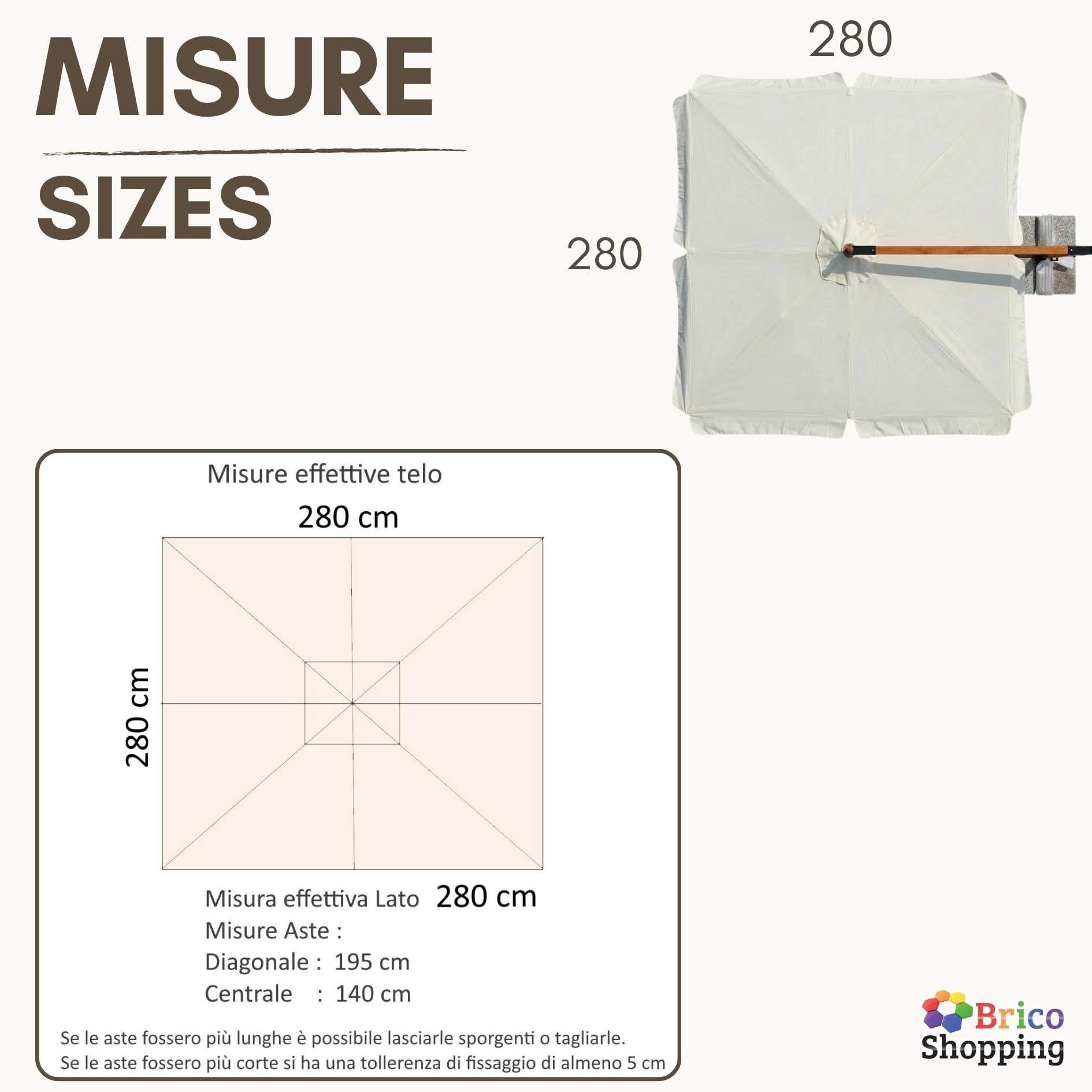 BricoShopping® Ersatzplane für Ampelschirm mit 8 Rippen, wasserdicht, beige, 2,8x2,8 (C/TASCHE)