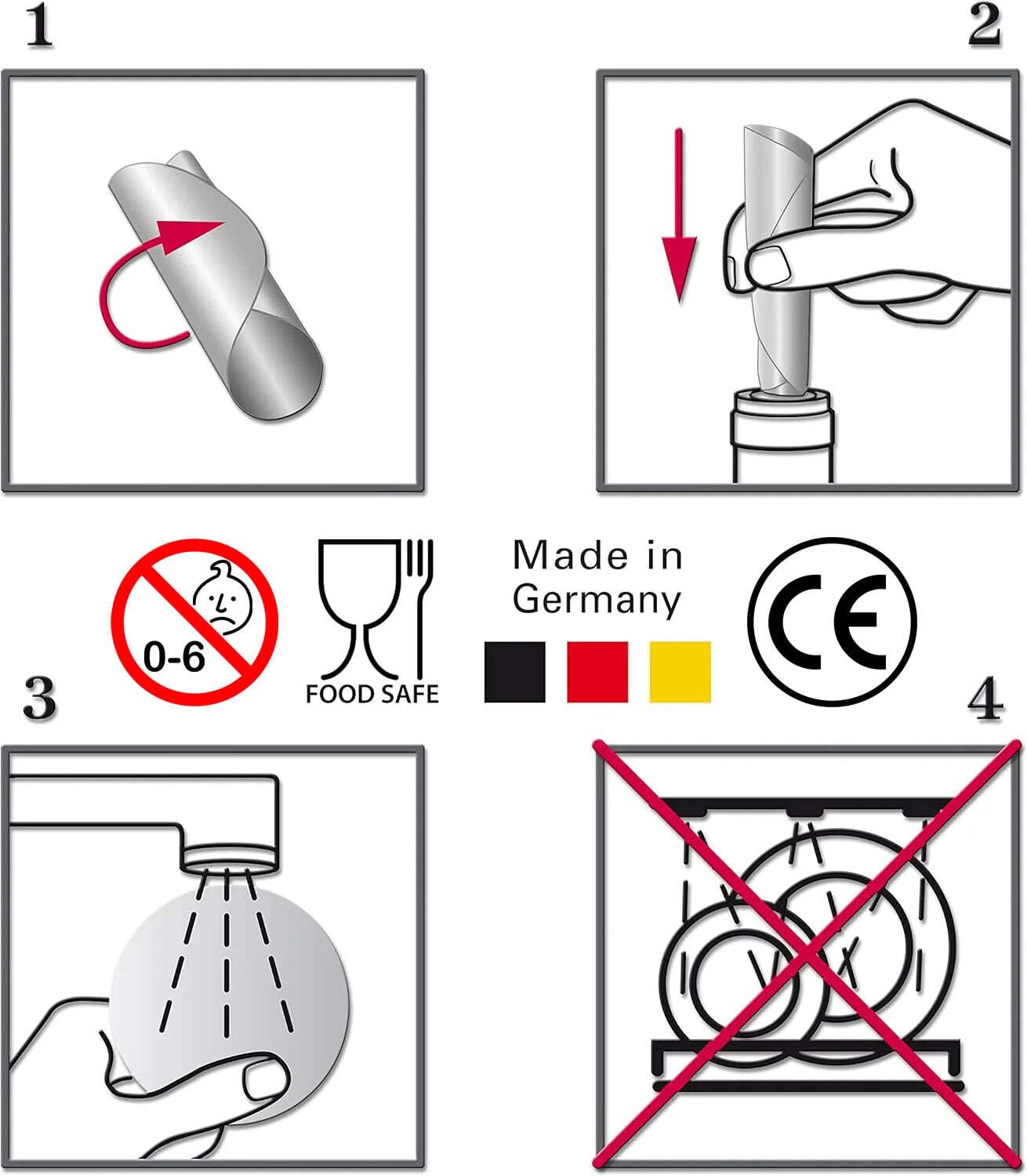 Vertedor de vino con plaquitas – Boquilla antigoteo para vino y champán – Reutilizable de película PET – Fabricado en Alemania – también como regalo de vino Gold 5