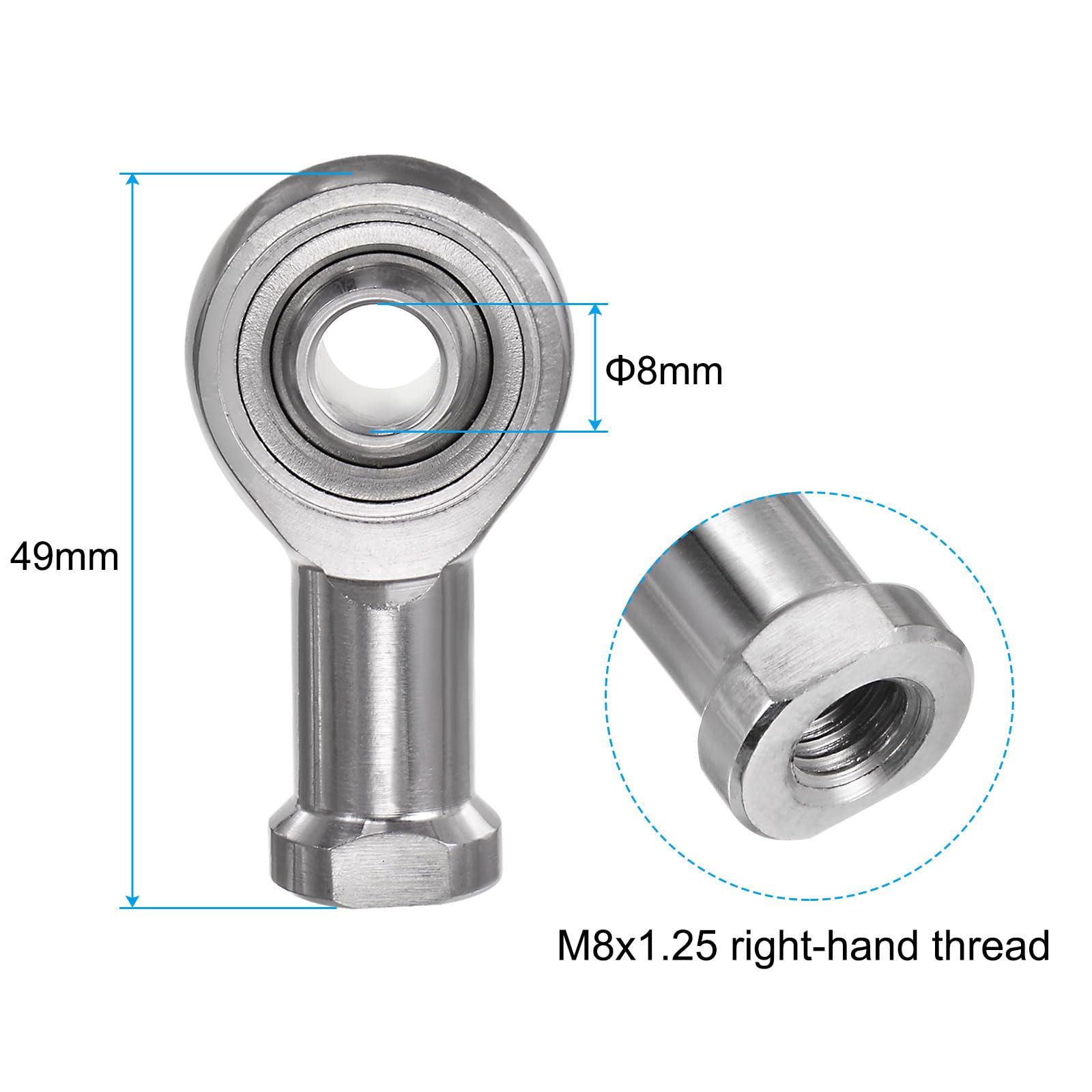 uxcell SSI8T/K 8mm Rod End Bearing M8x1.25 Female Right Hand Thread, Stainless Steel Rod End Joints with Jam Nut