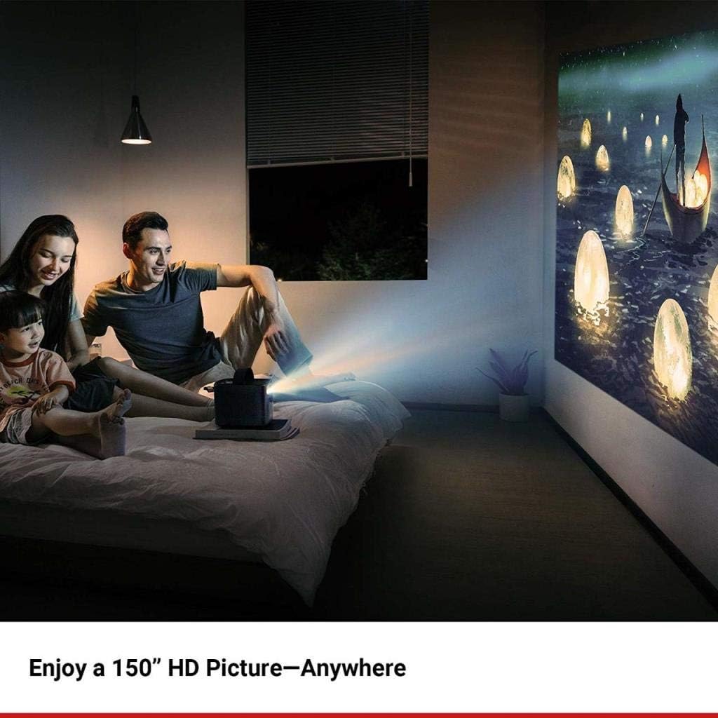 Nebula Mars II projector displaying a large HD picture in a bedroom setting