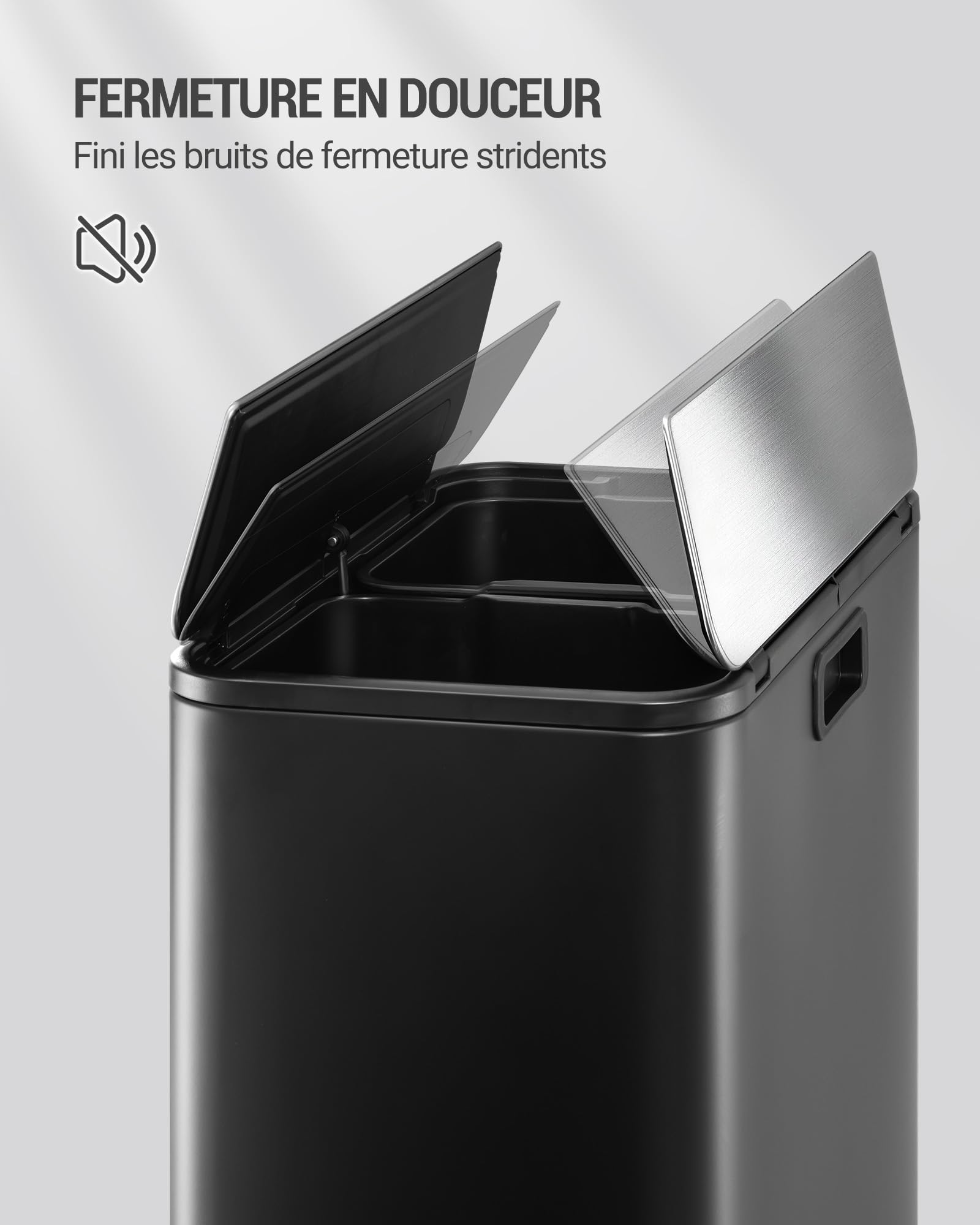 Hzuaneri Poubelle de Cuisine, Poubelle Double Compartiment Étroite de 2 x 28 Litres, Système de tri des Déchets de Cuisine, Livrée avec 15 sacs Poubelle adaptés, Noir SW22899B