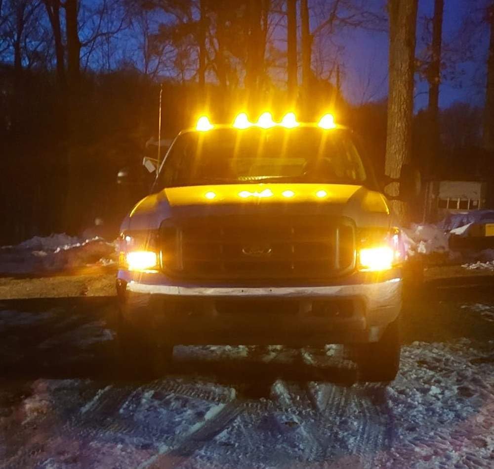 iJDMTOY Semi-Clear Lens Amber LED Cab Roof Clearance Marker Lamps Compatible With Truck SUV 4x4, 5-Piece Rooftop Running Light Set w/Built-In LEDs