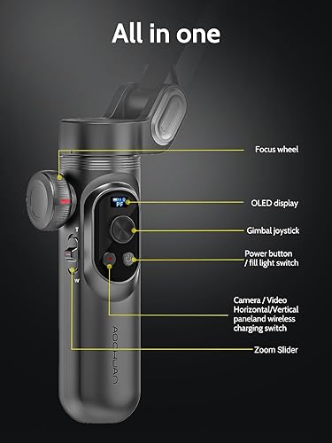 Miniatura 7 de AOCHUAN Gimbal de 3 ejes, estabilizador de cardán para teléfono inteligente con luz de relleno magnético RGB para iPhoneAndroid, cardán plegable