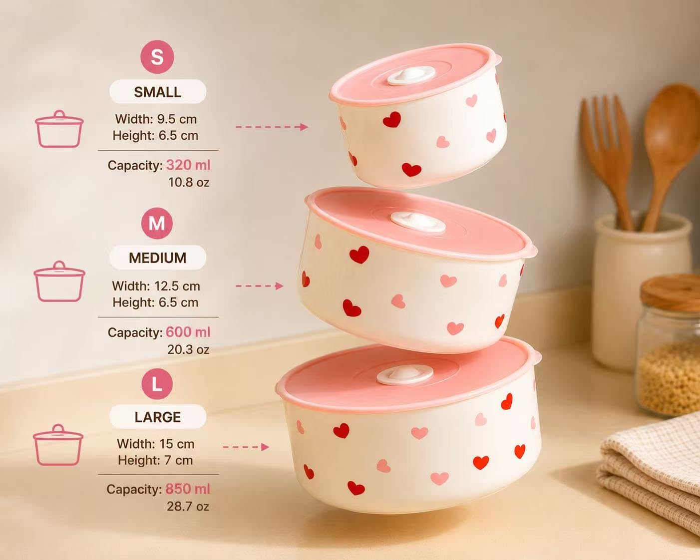 Lunch box in Ceramica, Portapranzo Rotondo con Coperchio, Set da 3 pezzi in bianco, ermetico e antigoccia, Adatto per vari alimenti, frutta e dolci, ideale per scuola, ufficio, picnic, brevi viaggi