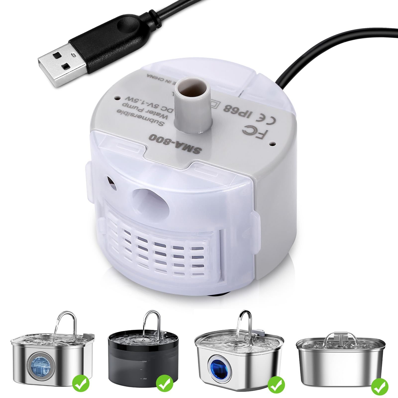 Stainless Steel Cat Water Fountains Pump,Ultra-Quiet Replacement Pump for Pet Water Fountains