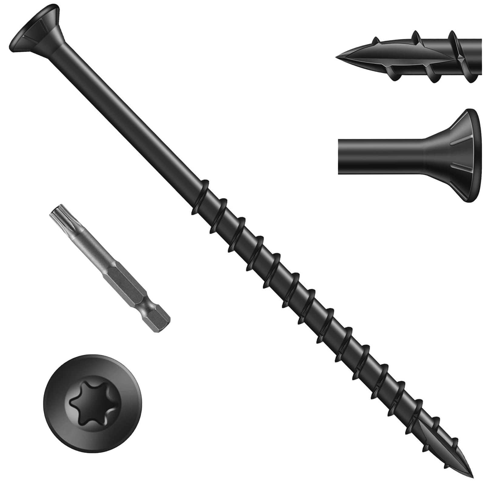 Zynthor 80Pcs 4.8 x 90mm Decking Screws, Black Wood Screws, Heavy-Duty Outdoor Torx Drive Head Deck Screw, Rust Resistant Coated for Timber, Fence, T25 Torx Bit