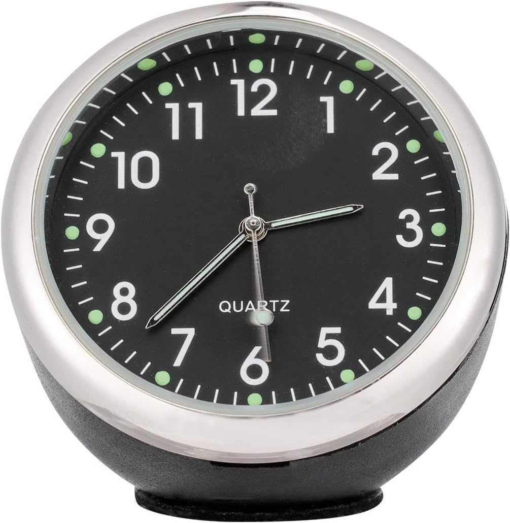 Mikikit Car Dashboard Clock Luminous Quartz Analog Watch Black Shell Black Dial Vehicle Mini Clock for Automotive Interior Accessories