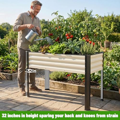 Image of SnugNiture Raised Garden Bed with Legs, 2PCS 48x18x32in Outdoor Metal Elevated Raised Planter Box for Backyard, Patio, Balcony