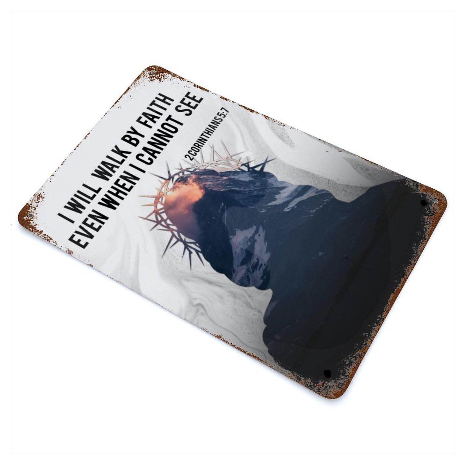 Jesus I Will Walk Vintage Wall Sign 11.8"x7.9", Rust Effect Metal Decor for Basement, Hobby Room And Garage Decor