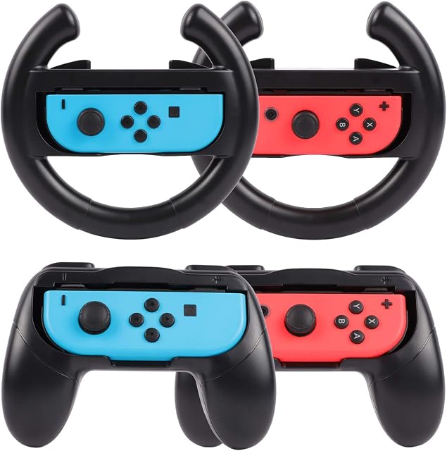 Switch Steering Wheel for Switch Accessories-Gifts for Men Gadgets Accessories for Switch Mario Kart Racing Game, Racing Wheel 4 Packs Lightweight Gadgets With Comfort Handle for Family Party