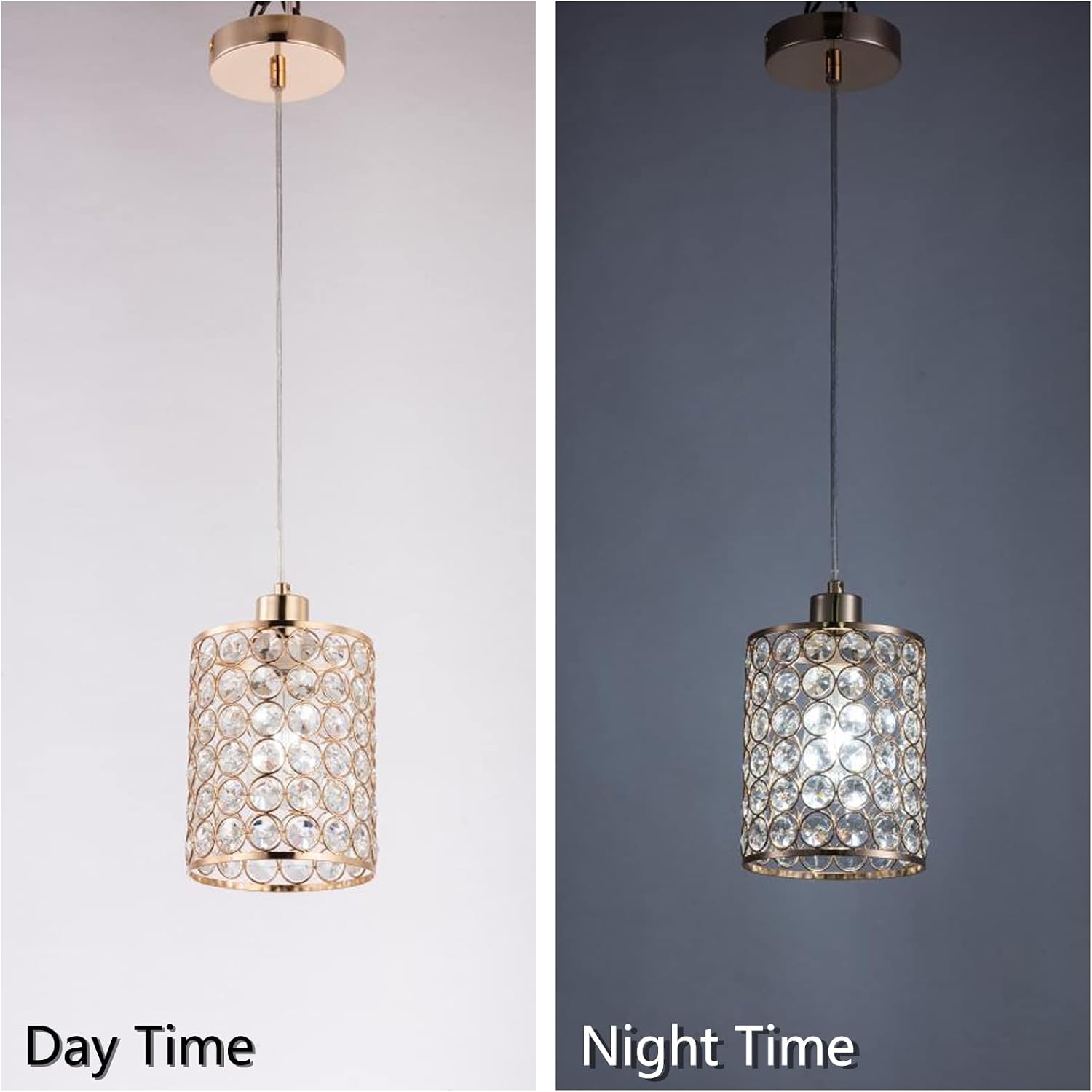 Cuaulans Gold Crystal Pendant Light, 3 Pack Kitchen Island Lighting, Modern Adjustable Bar Lights Hanging Fixture for Kitchen Dining Room Bedroom Bar
