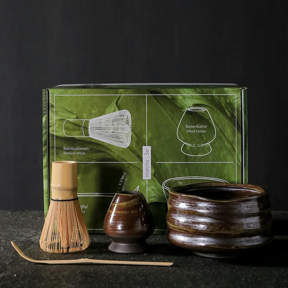 UANGLI 4 Pezzi Set Matcha Giapponese Frusta cucchiaino Set da tè Negozio di Bevande per Interni Accessori per Strumenti per la Preparazione del tè