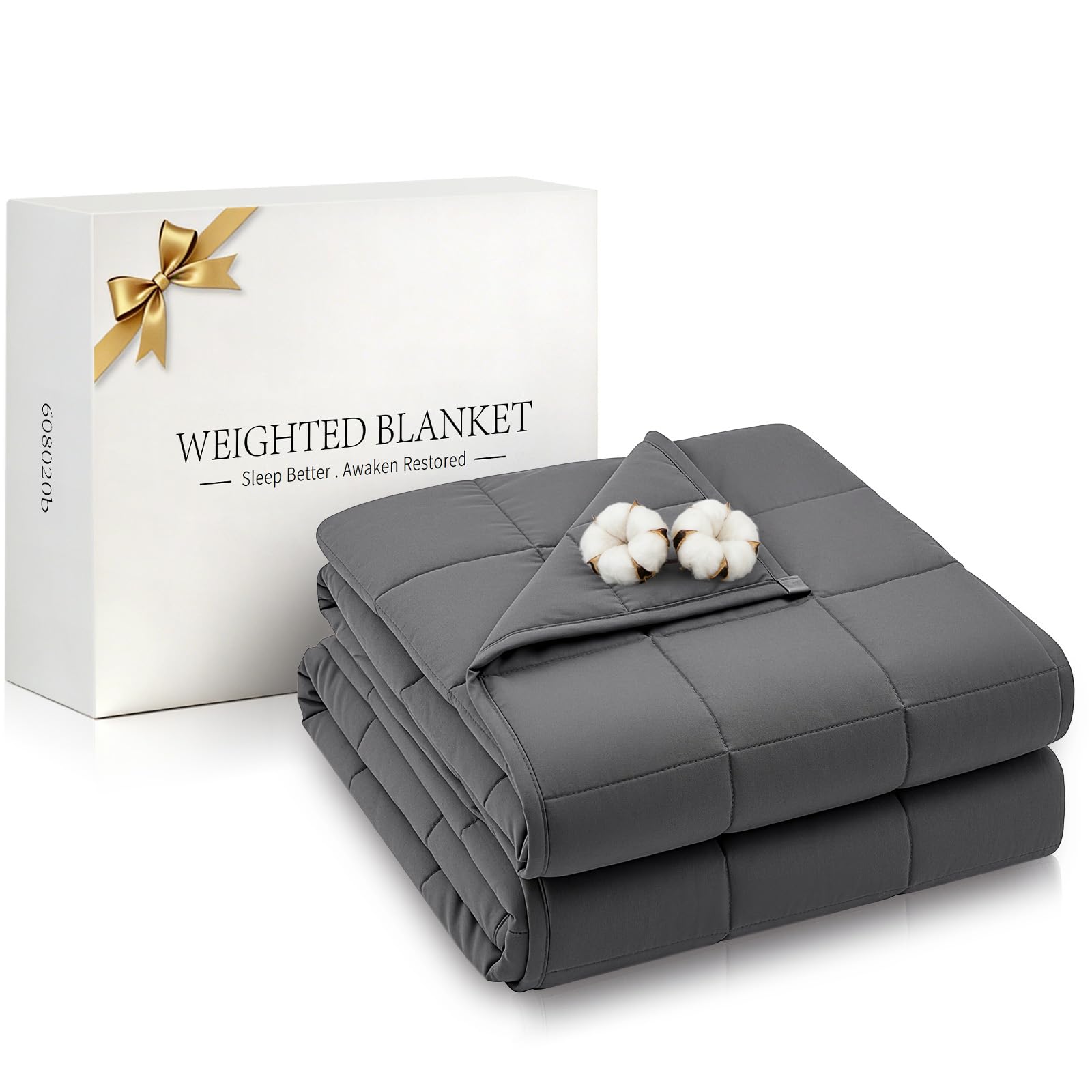 Weighted Blanket for Adults (20lbs, 60"x80") Heavy Blanket with Premium Glass, Cooling Weighted Blanket for Sleeping, Queen Size Perfect for 190-210 lbs, Soft Breathable Blanket, Dark Grey
