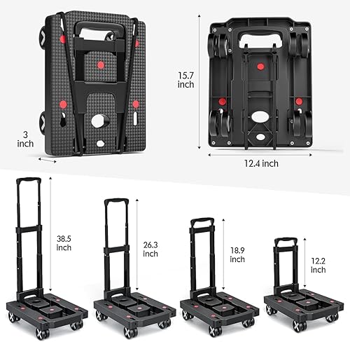 Miniatura 3 de yolid - Carro de mano plegable, carrito de equipaje plegable con ruedas giratorias de 360 y cuerdas elásticas, carrito portátil de cama plana