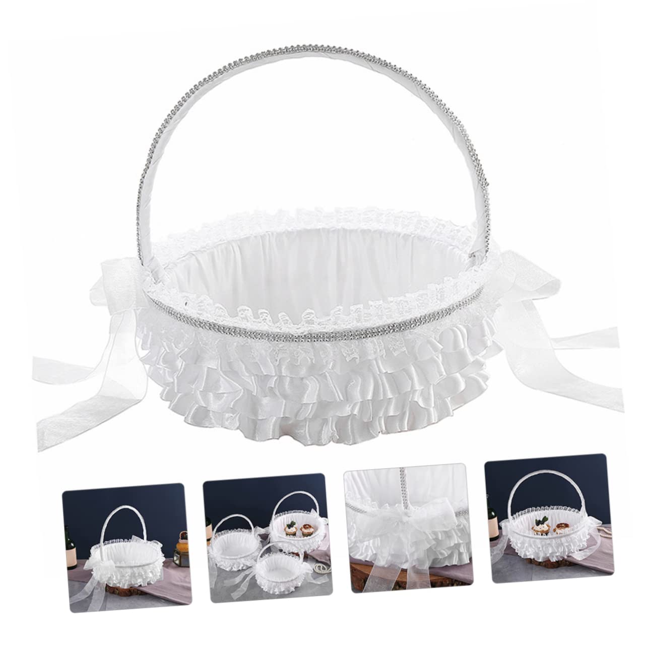 GLEAVI Blumenkorb Spitze Hochzeit Tragbarer für Verlobungsfeier Stilvolles Hochzeits Blumenmädchenkorb aus Weißer Leichter als Gastgeschenk