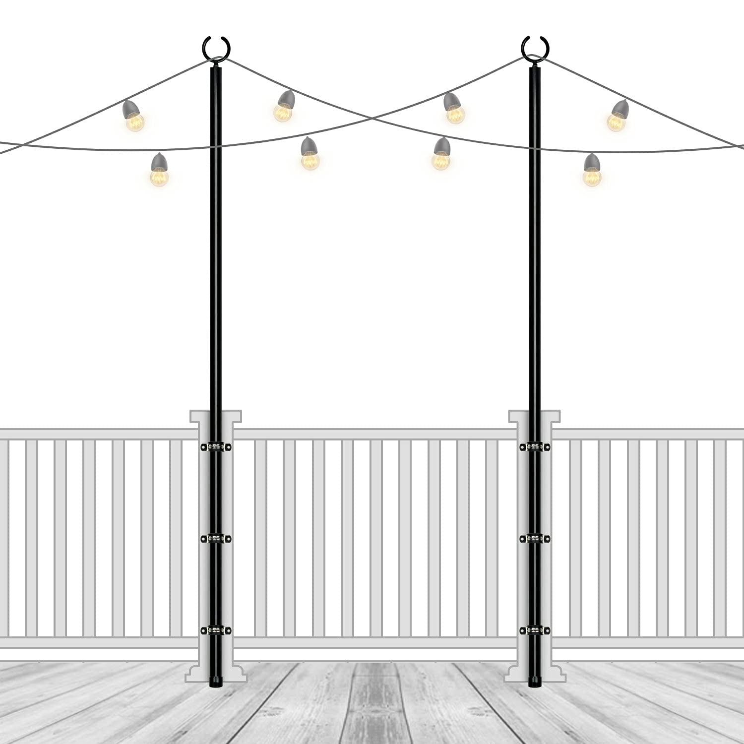 SDMETEI String Light Poles for Outside Outdoor Light Pole for Deck Fence Patio Hang String Lights Backyard LED for Parties Wedding Backyard Standing String Light Posts 9 Ft 2PCS