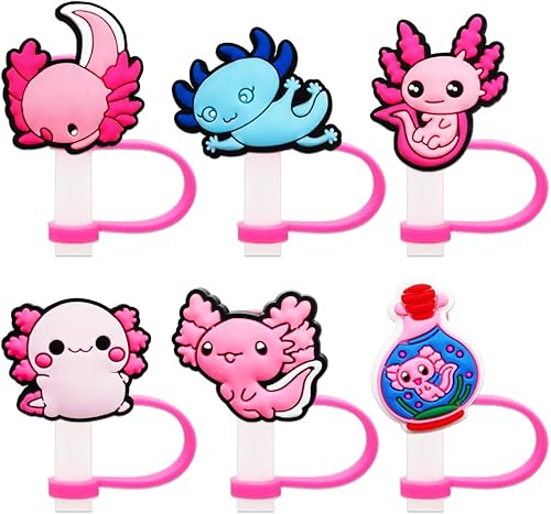 6 fundas de paja de gnomo de ajolote para vaso Stanley Cup de 40 onzas con asa, 0.394 in y 0.4 pulgadas, a prueba de polvo, tapas reutilizables para