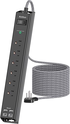 Miniatura 10 de Regleta protectora de sobretensiones, cable de extensión con 6 salidas de CA, 4 USB (2 puertos USB-C), enchufe plano con protección contra