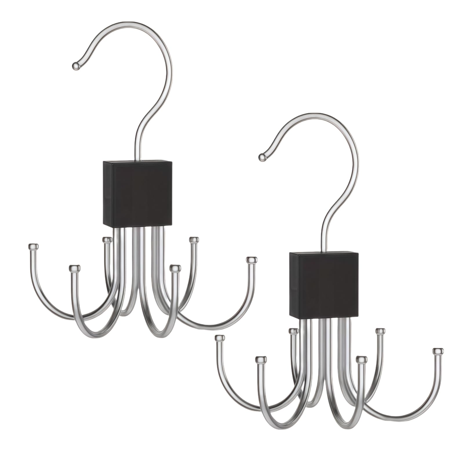 Belt & Tie Hanger Closet Organizer with 6 Rotating Hooks – Space-Saving Clothes Rack for Belts, Ties, Scarves, Hats (black2pcs)