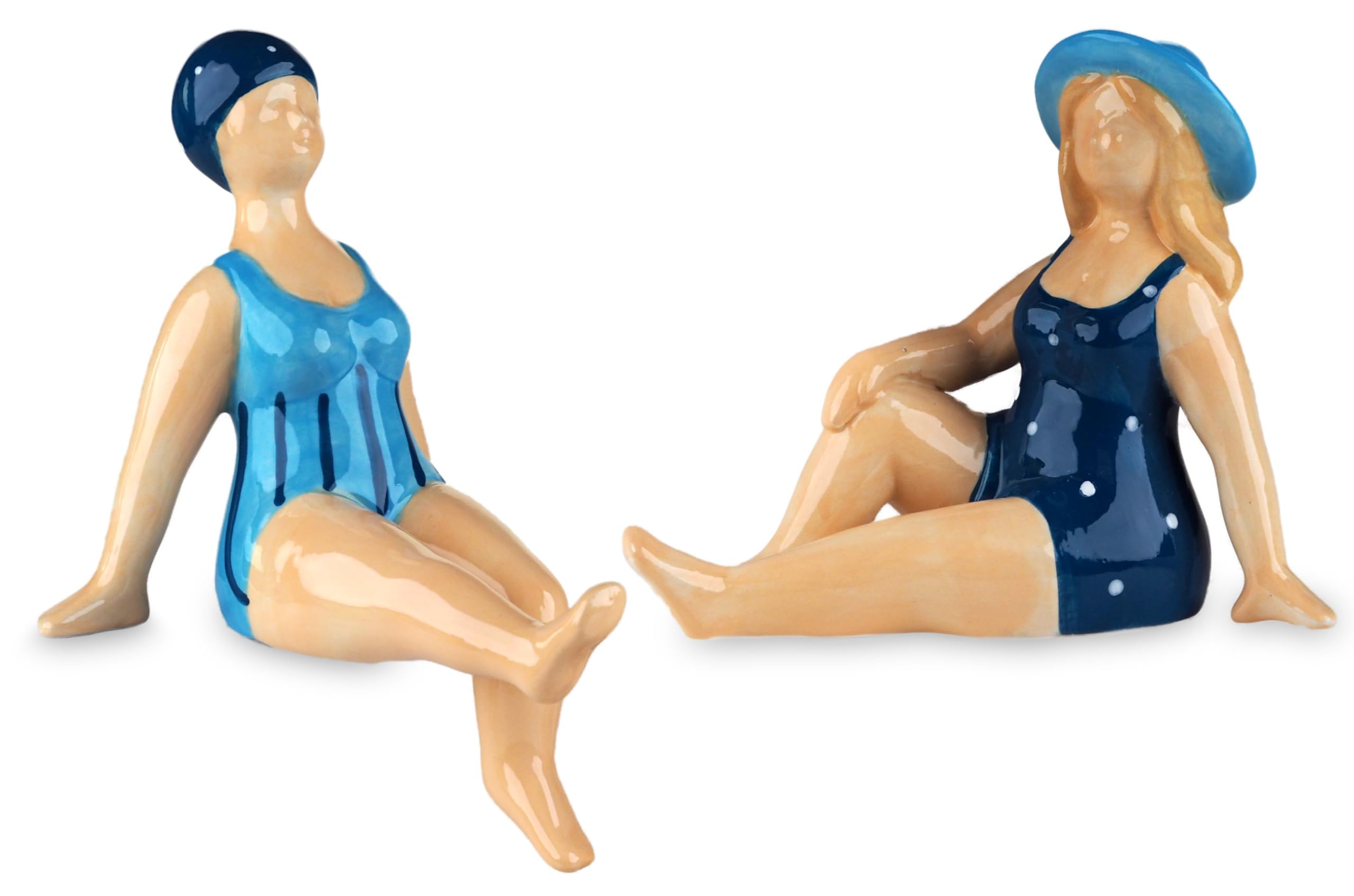 Quay Traders Shelf Sitting Blue Swimming Lady Dipper Figurines Novelty Ornaments - Set of 2