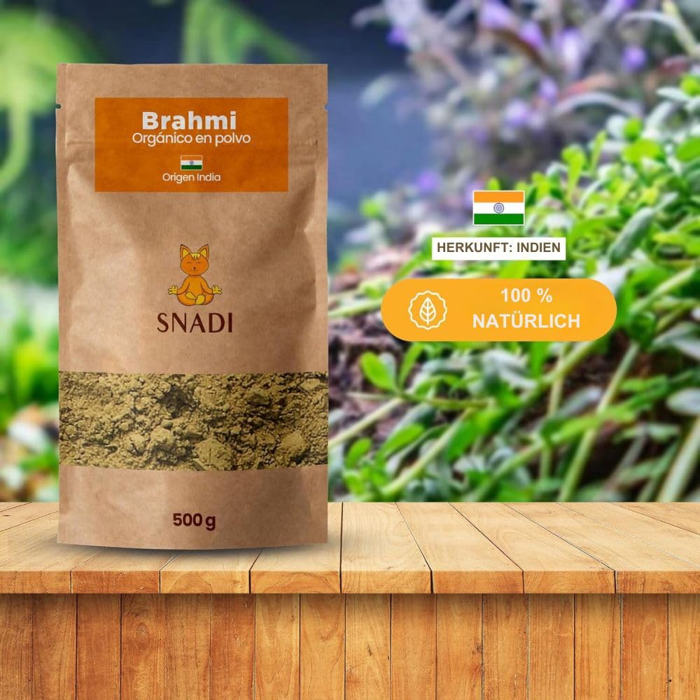 Organisches Brahmi Pulver 100%, 500g | Echt aus Indien | Für DIY Kosmetik | Doypack Beutel | Ghassoul Ton, Pflanzliche Kapseln, Bacopa Monnieri